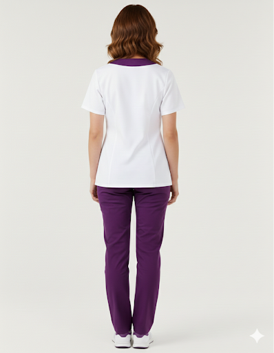 Women's V-neck scrub top with zip closure