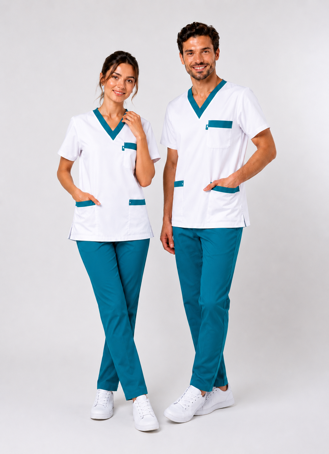 Uniforme Médicale Mixte Col V 100% Coton Respirant – Parements Colorés – Lavable à 95°C