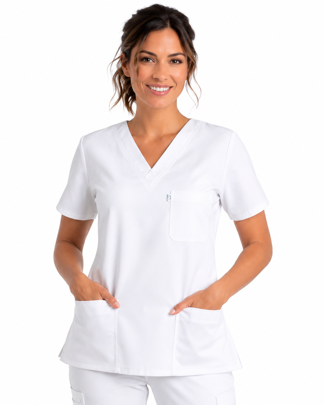 Tenue médicale femme blanche col V – Infirmière aide-soignante