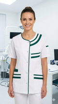 Blouse médicale femme blanche parement couleur et boutons pression