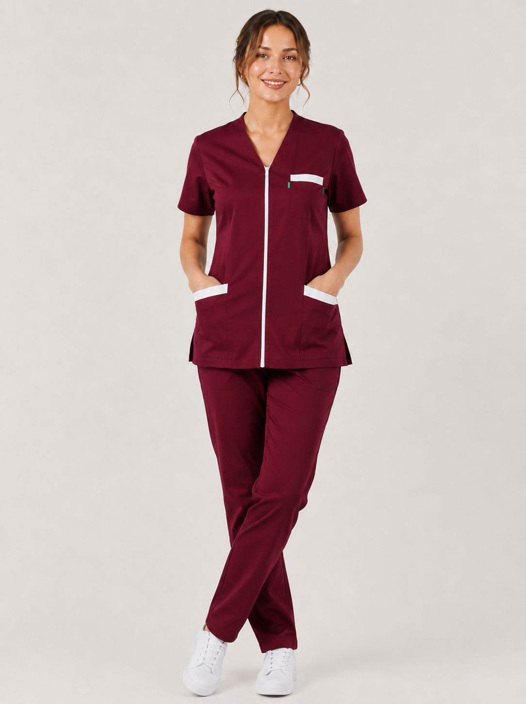 Blouse Médicale Femme en Couleurs à Fermeture Zippée – 100% Coton – Coupe Ajustée – Longueur 70-73 cm