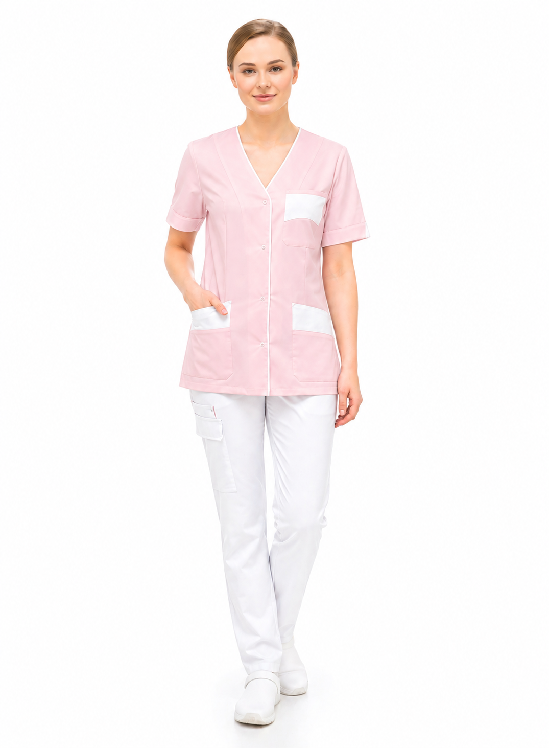 Women's customizable scrub top - V-neck - snap buttons