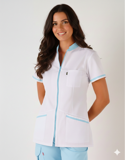 Women's scrub top with zip closure