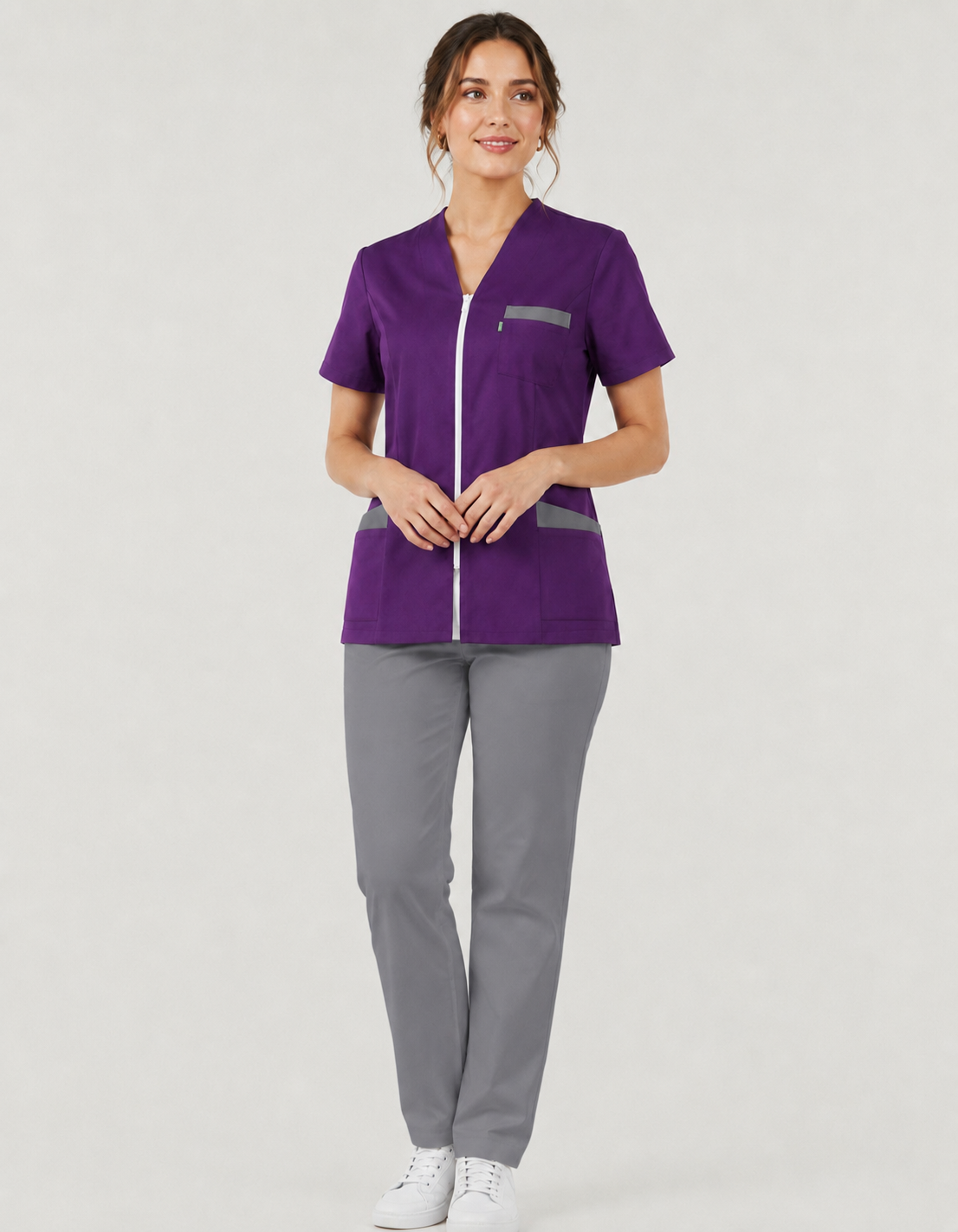 Blouse Médicale Femme en Couleurs à Fermeture Zippée – 100% Coton – Coupe Ajustée – Longueur 70-73 cm