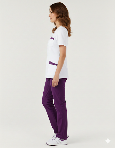 Women's V-neck scrub top with zip closure