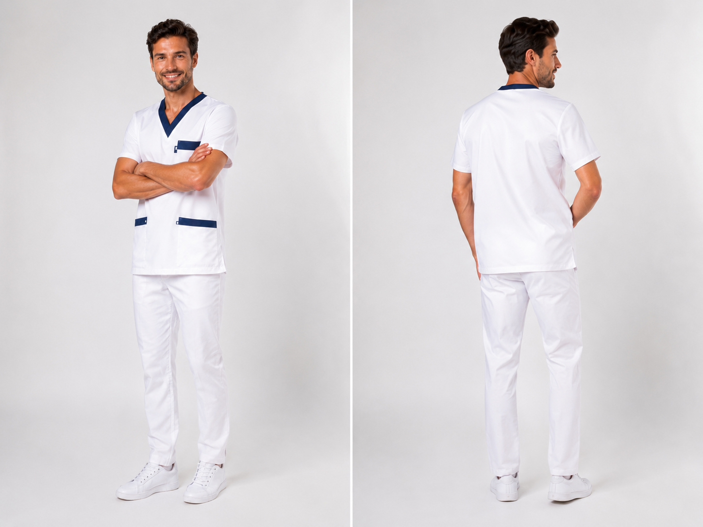 Uniforme Médicale Mixte Col V 100% Coton Respirant – Parements Colorés – Lavable à 95°C