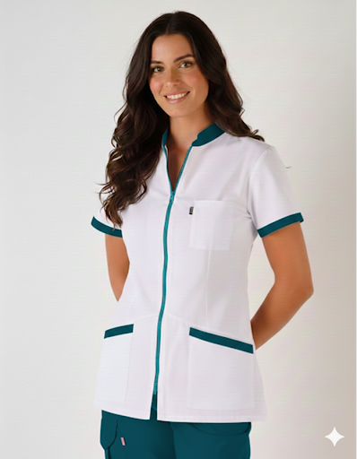 Women's scrub top with zip closure