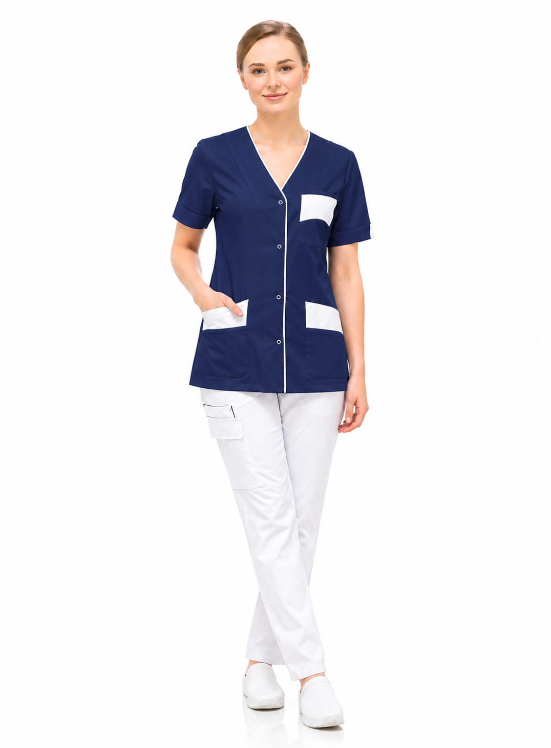 Women's customizable scrub top - V-neck - snap buttons