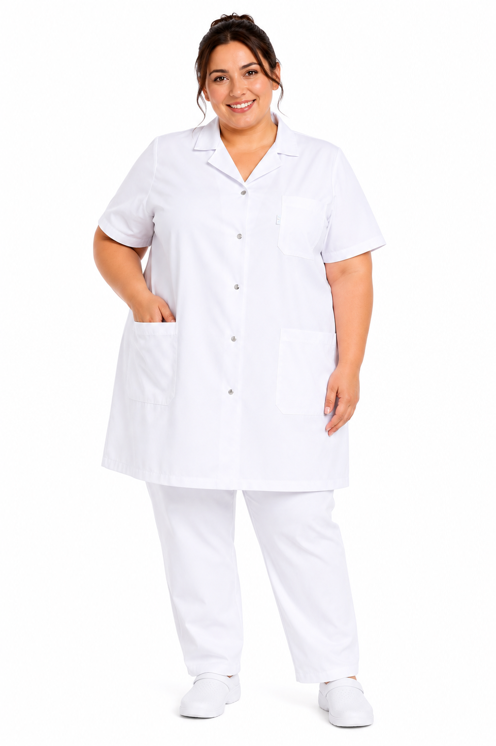 Blouse Médicale Femme Longue Blanche 100% Coton – 5 Poches  – 100 cm