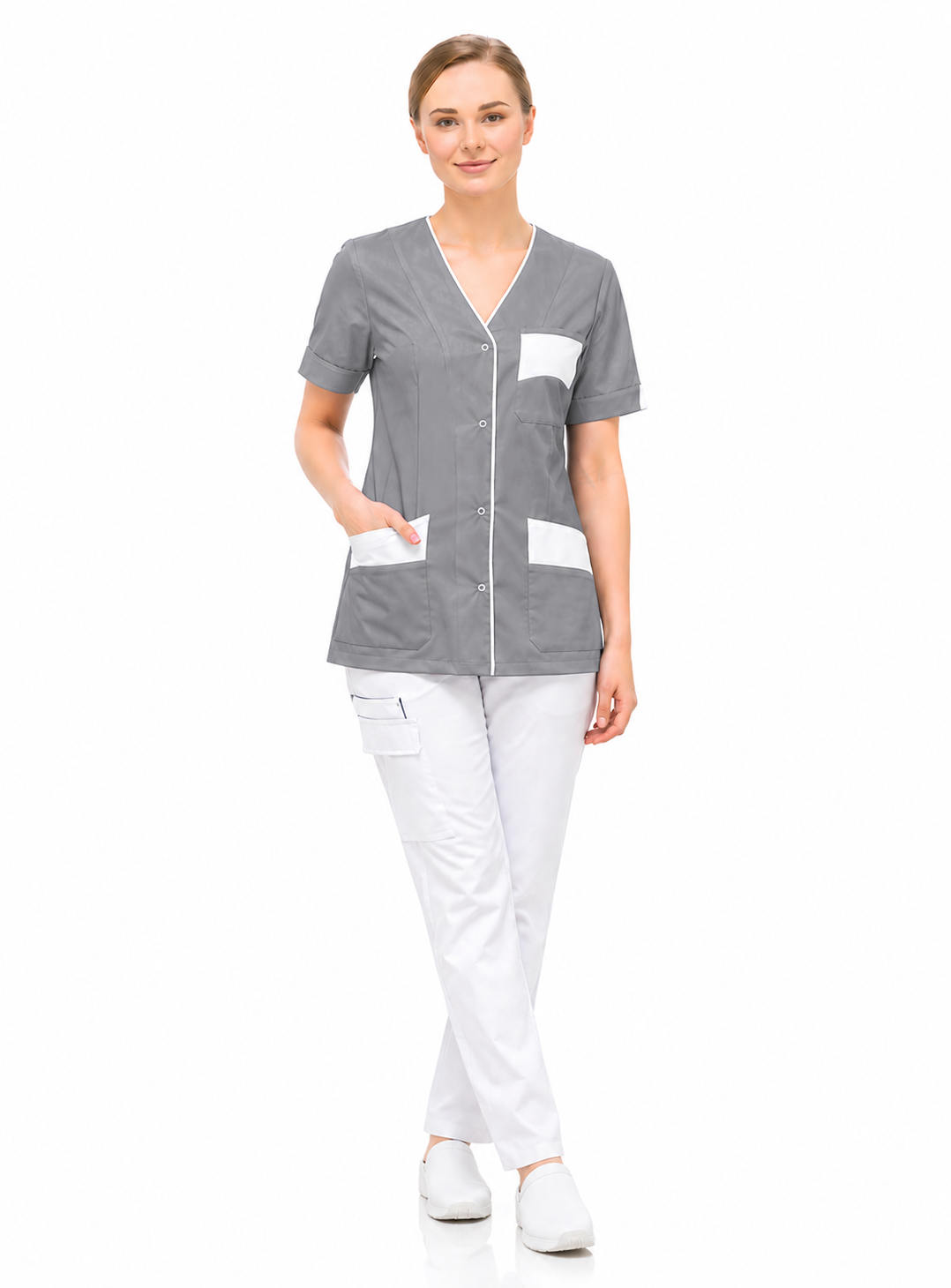 Women's customizable scrub top - V-neck - snap buttons