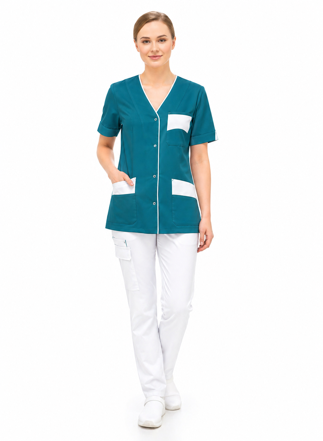 Women's customizable scrub top - V-neck - snap buttons