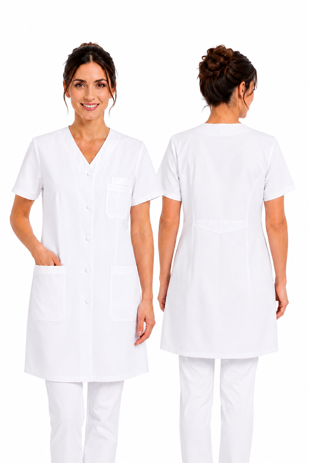 Blouse Médicale Femme Longue Blanche 100% Coton – 5 Poches  – 100 cm