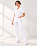 Ensemble médical unisexe blanc 100% coton – Tunique col V + pantalon 6 poches