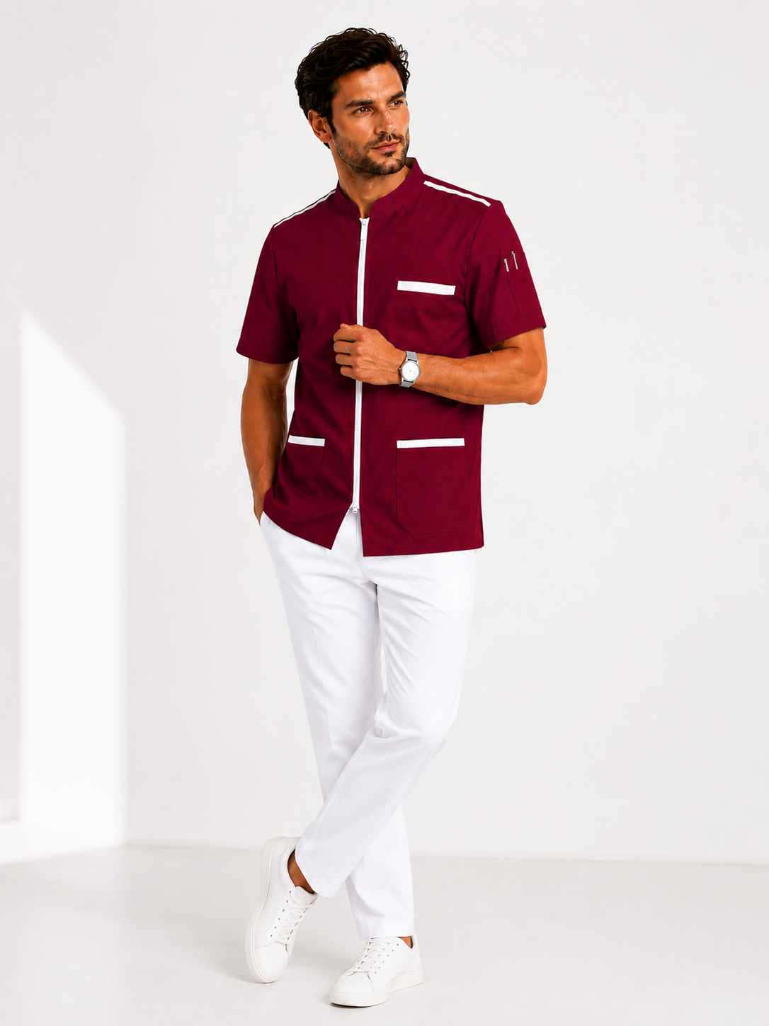 Blouse médicale homme avec fermeture zippée – 100% coton respirant