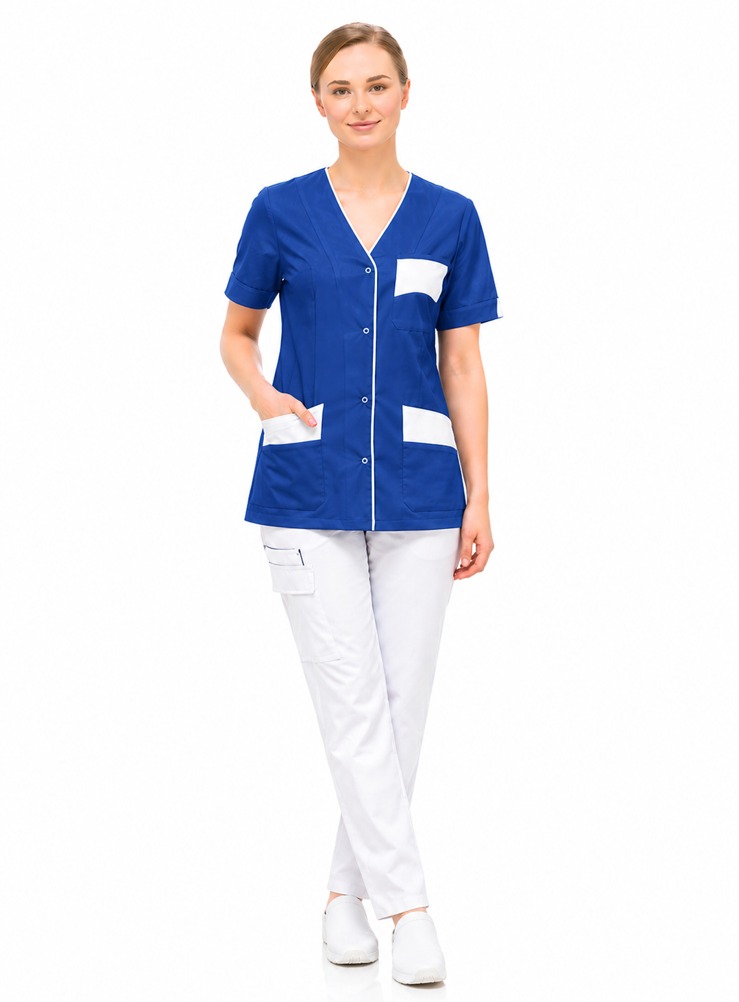 Women's customizable scrub top - V-neck - snap buttons