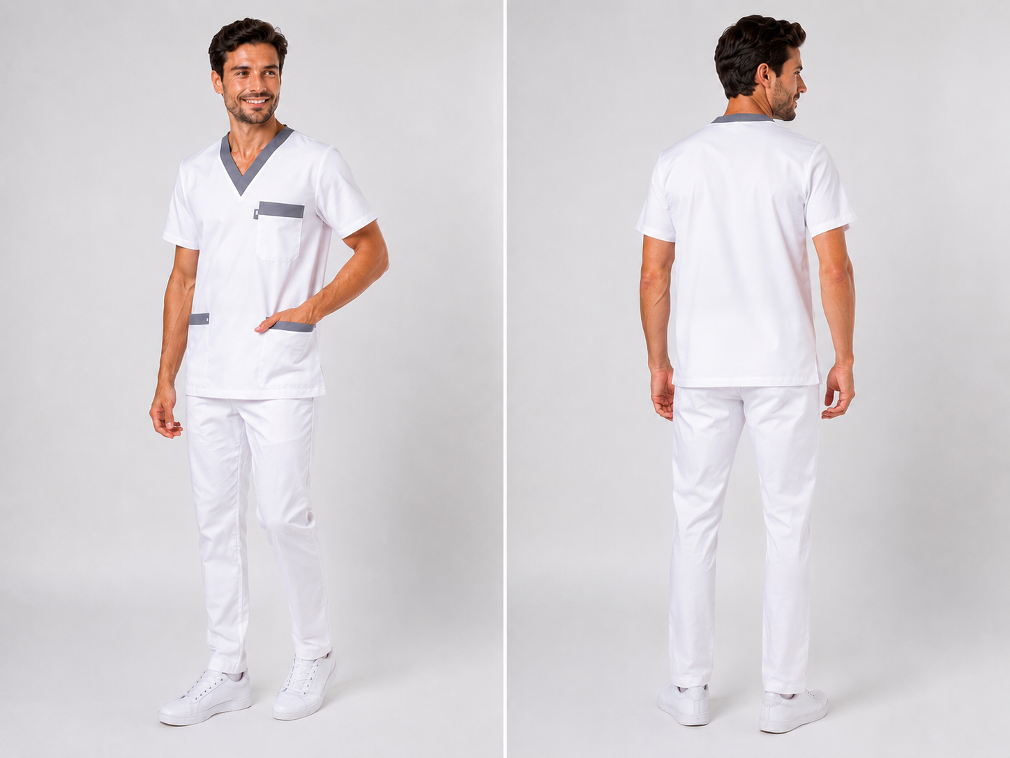 Uniforme Médicale Mixte Col V 100% Coton Respirant – Parements Colorés – Lavable à 95°C
