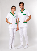 Blouse Médicale Mixte Col V 100% Coton Respirant – Parements Colorés – Lavable à 95°C