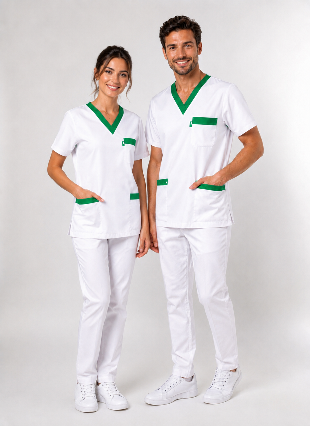 Blouse Médicale Mixte Col V 100% Coton Respirant – Parements Colorés – Lavable à 95°C
