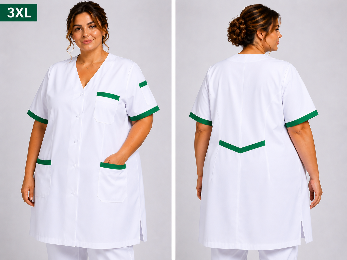 Blouse Médicale Femme Longue 100 cm – Col V, 5 Poches Fonctionnelles, 100% Coton, Usage Professionnel Santé