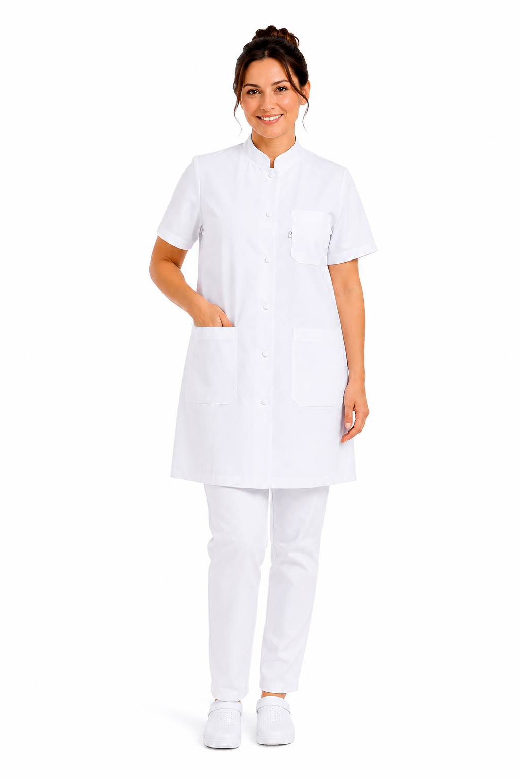 Blouse Médicale Femme Longue Blanche 100% Coton – 5 Poches  – 100 cm