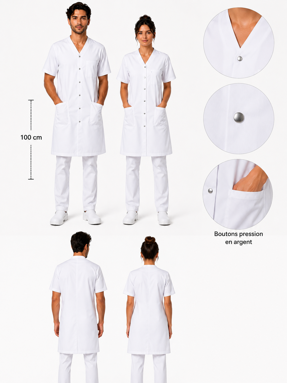 Unisex long white medical lab coat for laboratory, school, pharmacy, and dentist