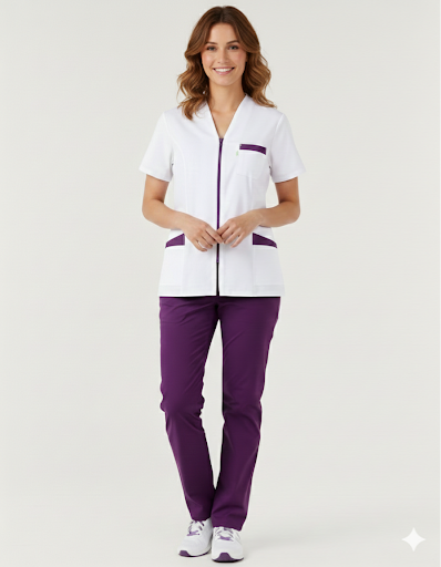 Women's V-neck scrub top with zip closure