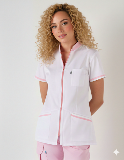 Women's scrub top with zip closure