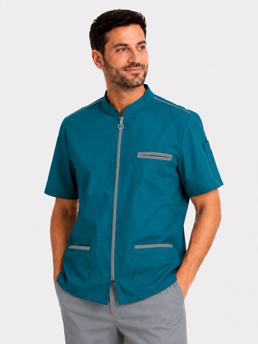 Blouse médicale homme avec fermeture zippée – 100% coton respirant