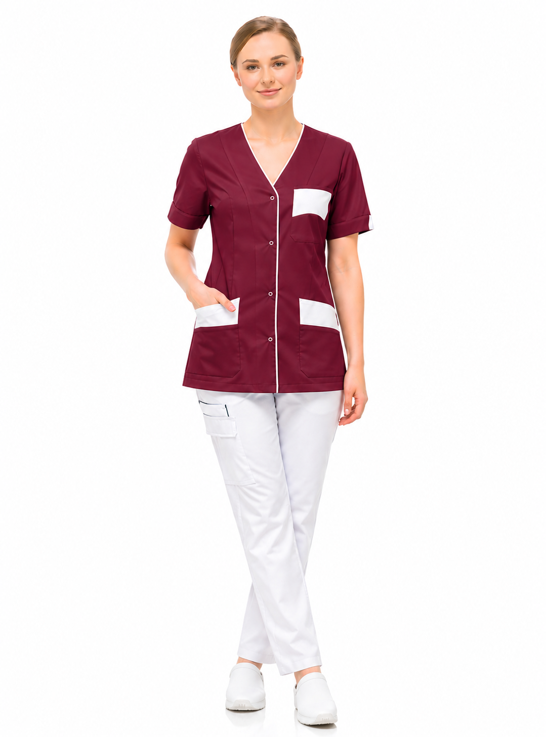 Women's customizable scrub top - V-neck - snap buttons