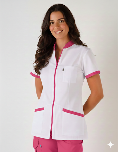 Women's scrub top with zip closure
