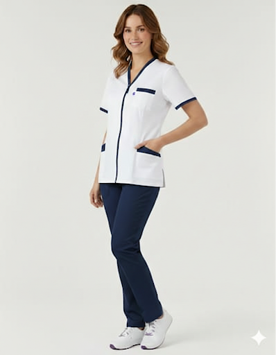 Women's V-neck scrub top with zip closure