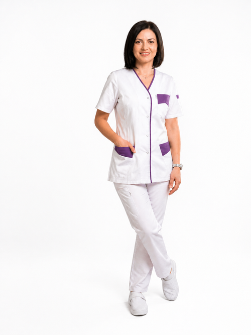 Blouse médicale femme col V boutons pression – parments couleur