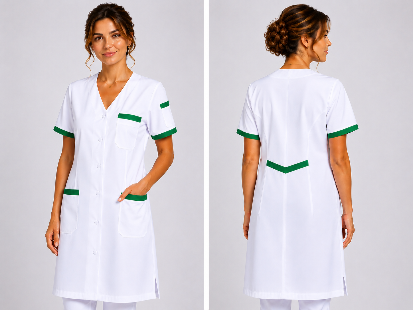 Blouse Médicale Femme Longue 100 cm – Col V, 5 Poches Fonctionnelles, 100% Coton, Usage Professionnel Santé