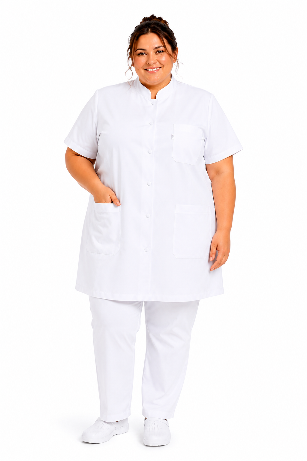 Blouse Médicale Femme Longue Blanche 100% Coton – 5 Poches  – 100 cm