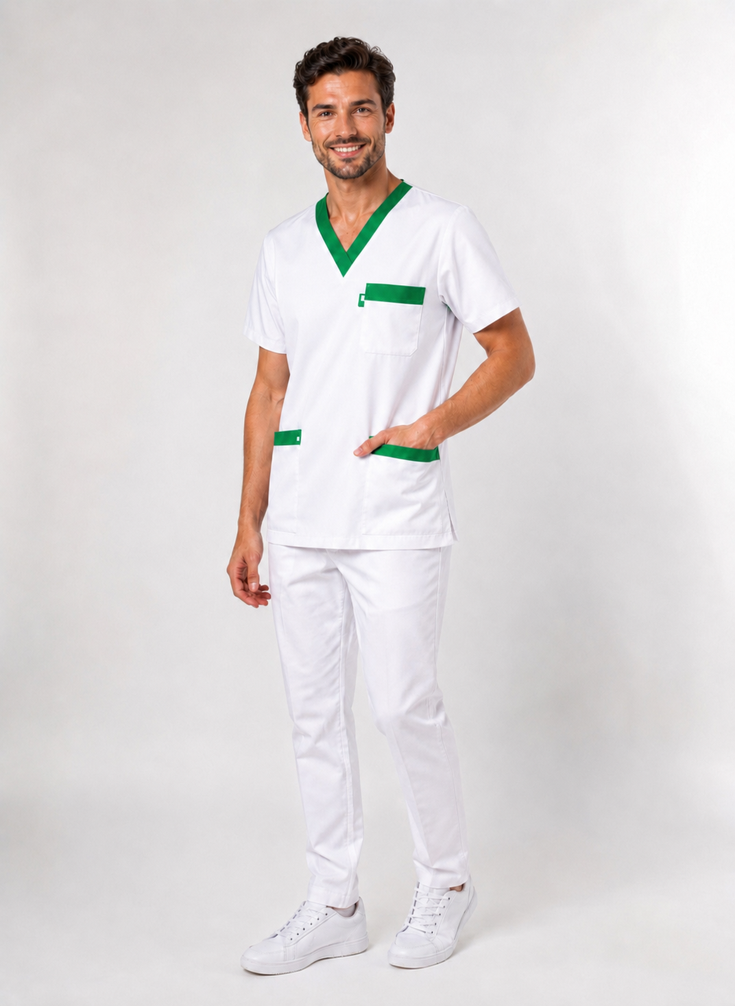 Uniforme Médicale Mixte Col V 100% Coton Respirant – Parements Colorés – Lavable à 95°C