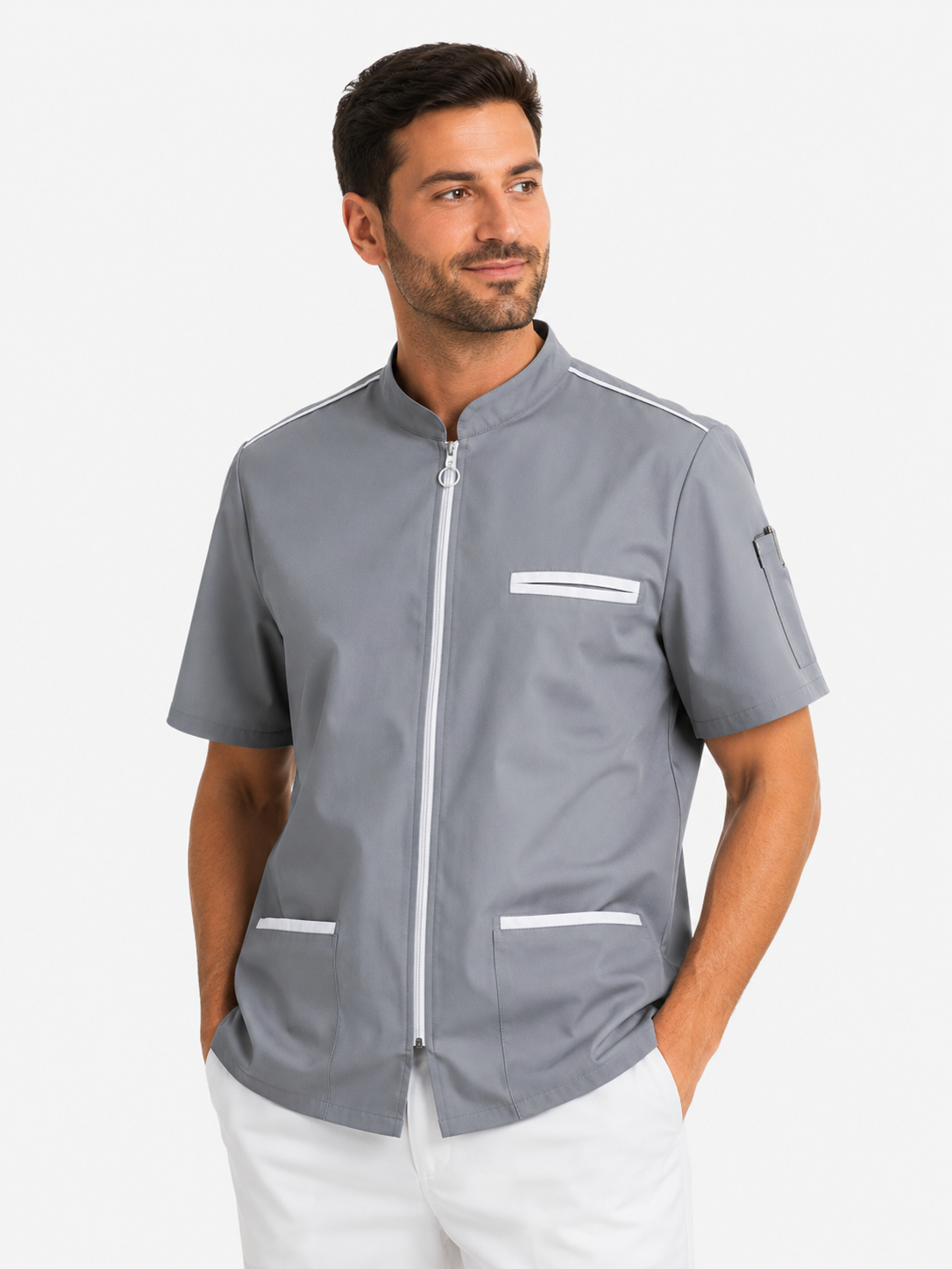 Blouse médicale homme avec fermeture zippée – 100% coton respirant