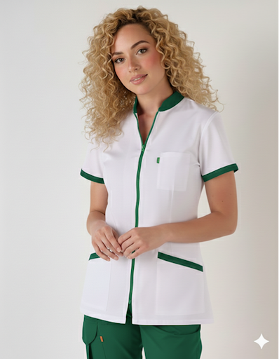 Women's scrub top with zip closure