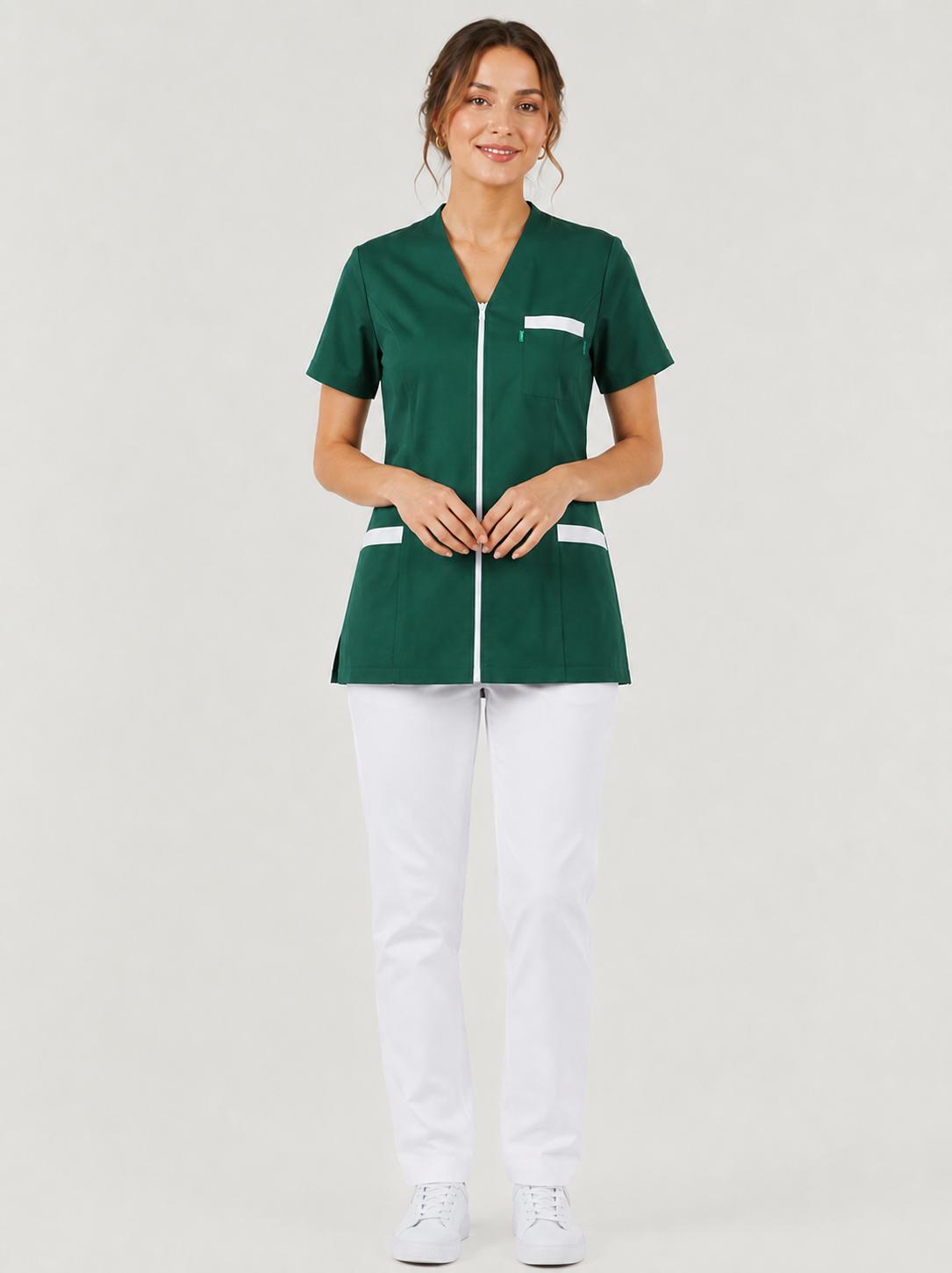 Blouse Médicale Femme en Couleurs à Fermeture Zippée – 100% Coton – Coupe Ajustée – Longueur 70-73 cm