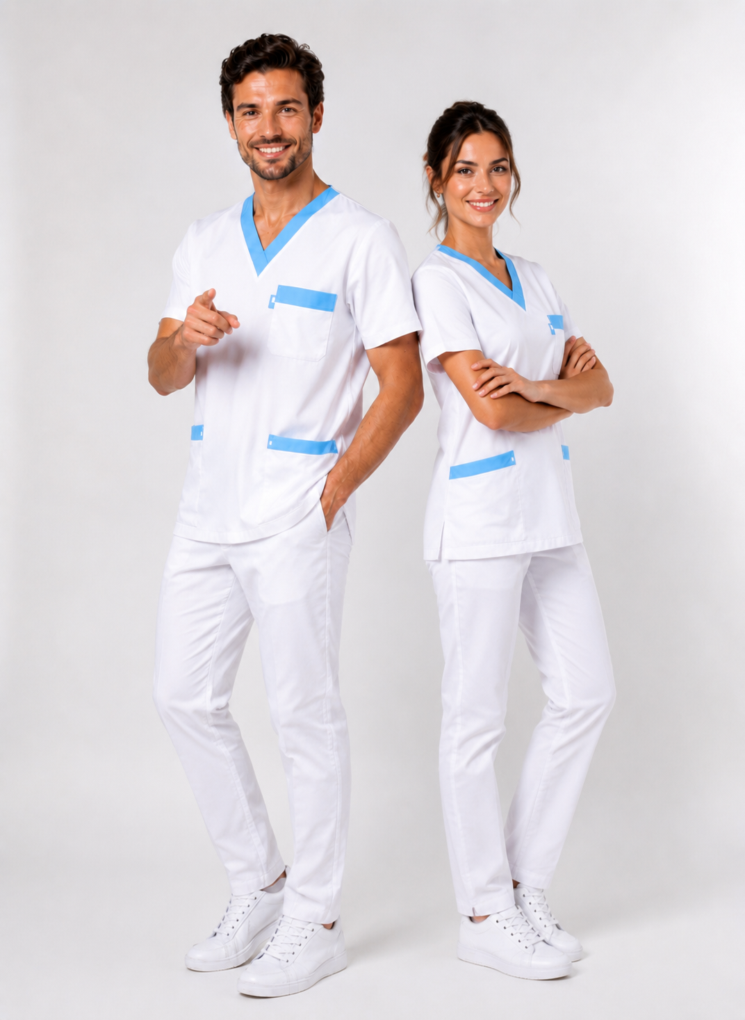 Uniforme Médicale Mixte Col V 100% Coton Respirant – Parements Colorés – Lavable à 95°C