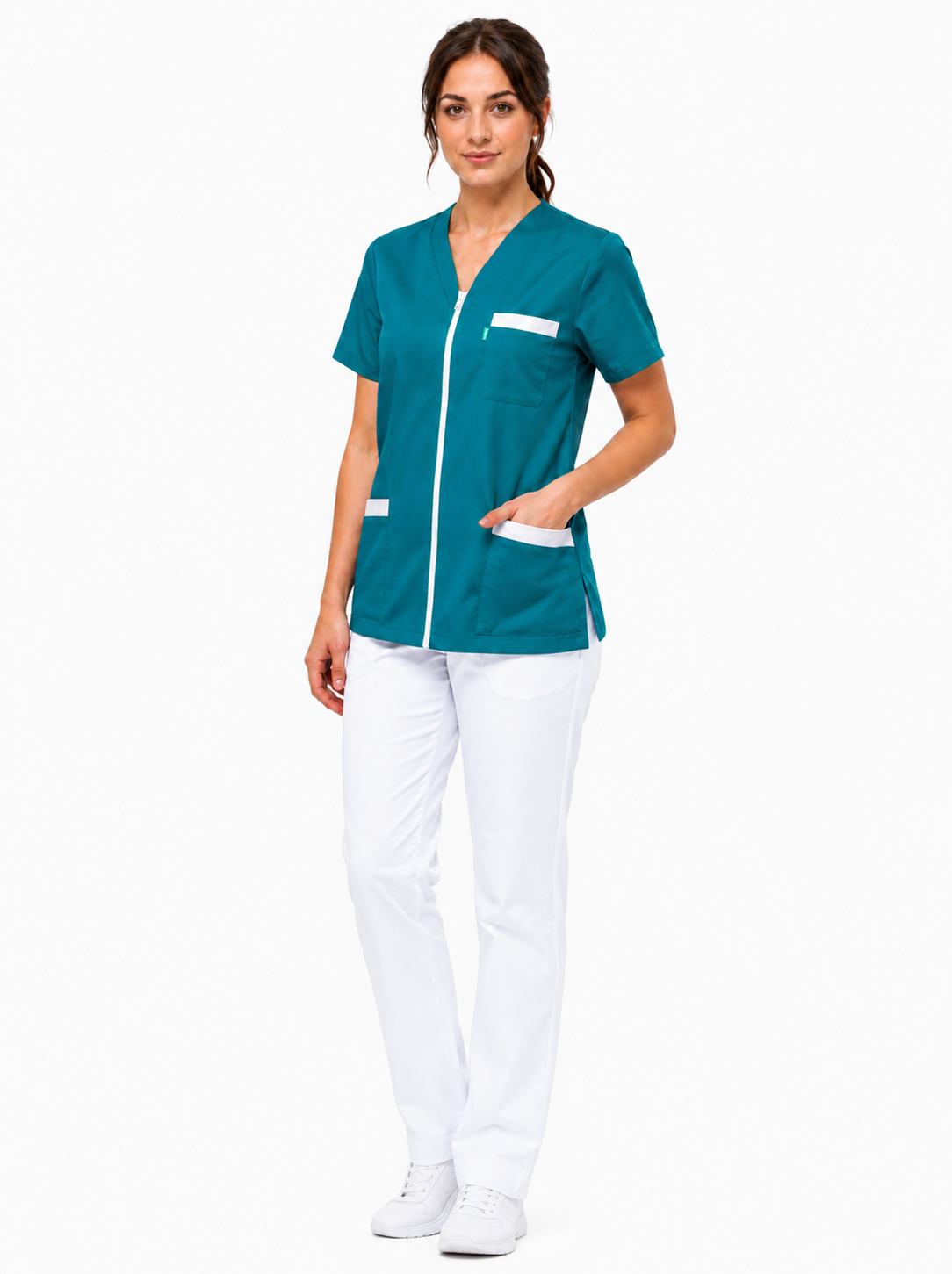 Blouse Médicale Femme en Couleurs à Fermeture Zippée – 100% Coton – Coupe Ajustée – Longueur 70-73 cm