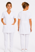 Blouse Médicale Blanche Femme Professionnelle – Longueur 73 à 75 cm – Col V – 100% Coton – 5 Poches