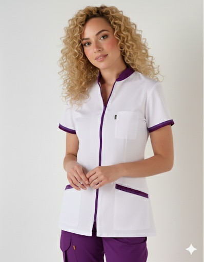 Women's scrub top with zip closure