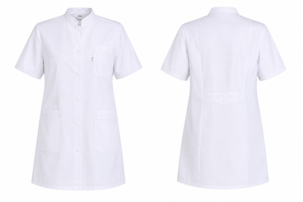 Blouse Médicale Femme Longue Blanche 100% Coton – 5 Poches  – 100 cm