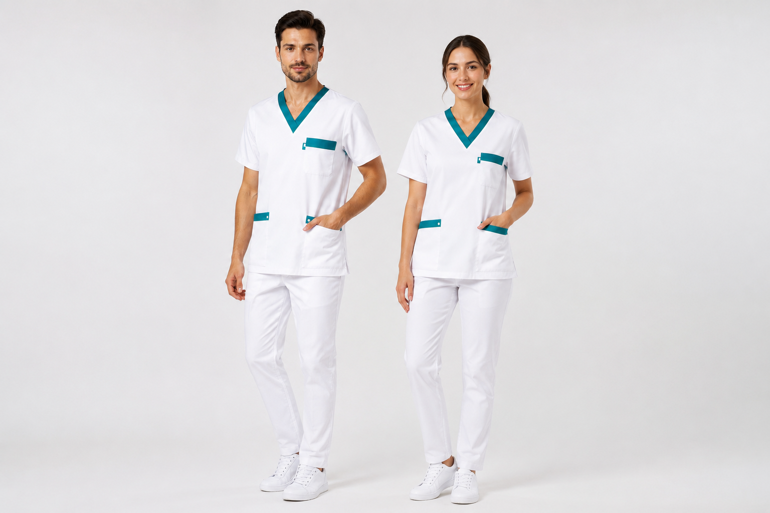 Uniforme Médicale Mixte Col V 100% Coton Respirant – Parements Colorés – Lavable à 95°C