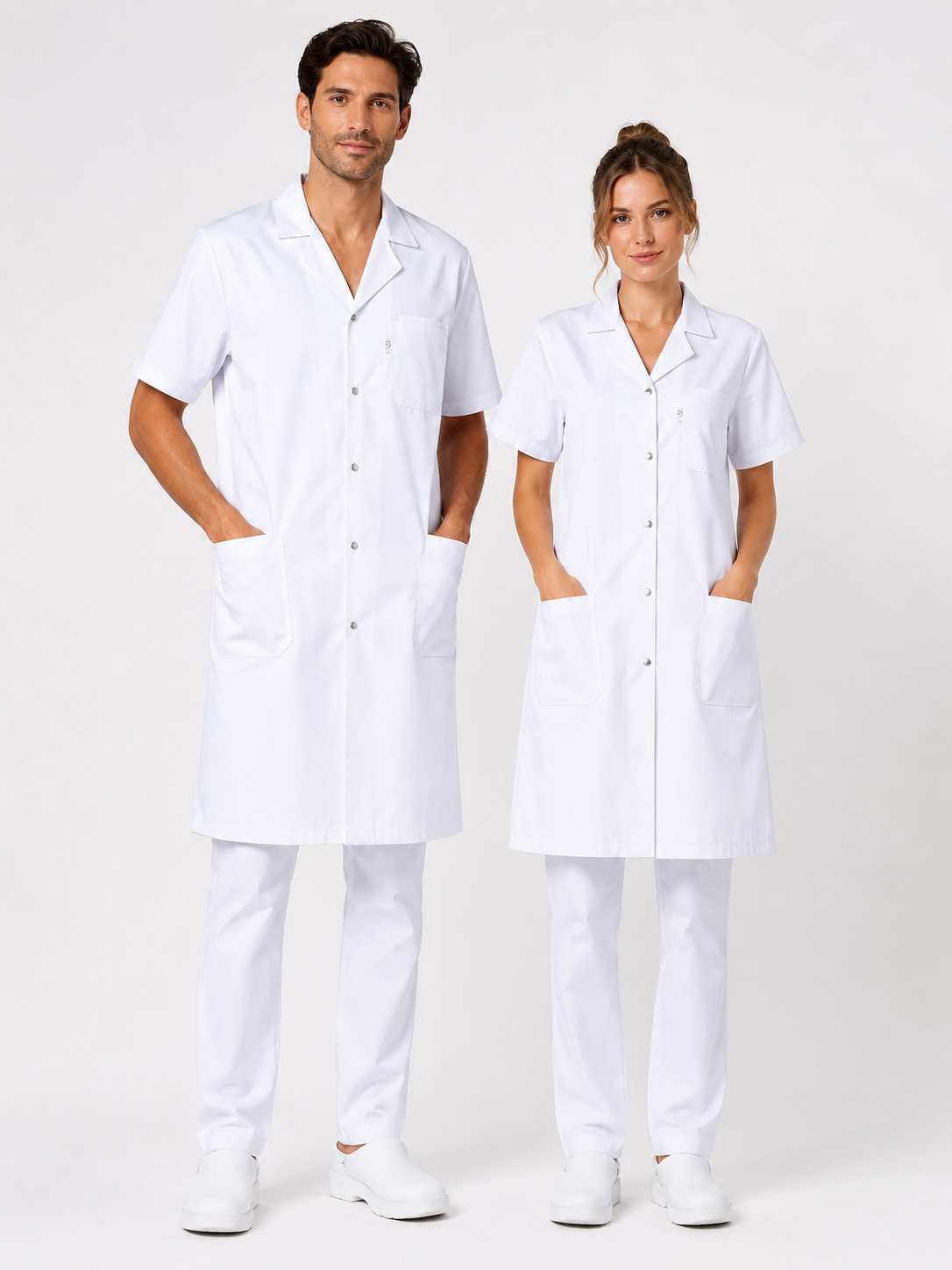 Unisex long white medical lab coat for laboratory, school, pharmacy, and dentist