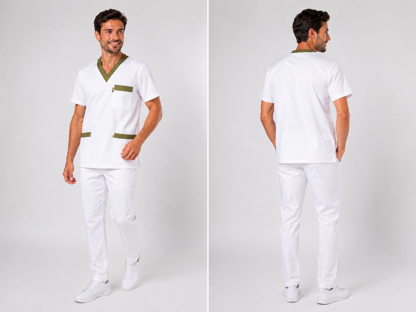 Uniforme Médicale Mixte Col V 100% Coton Respirant – Parements Colorés – Lavable à 95°C