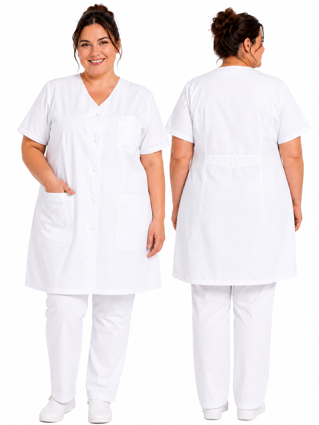 Blouse Médicale Femme Longue Blanche 100% Coton – 5 Poches  – 100 cm
